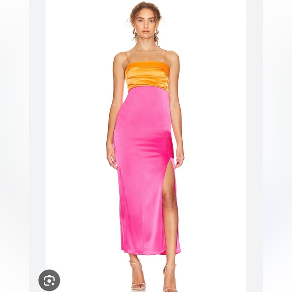 Alice + Olivia Dresses & Skirts - Alice + Olivia Revolve Lilita Satin Maxi Dress High Slit Strappy Neon